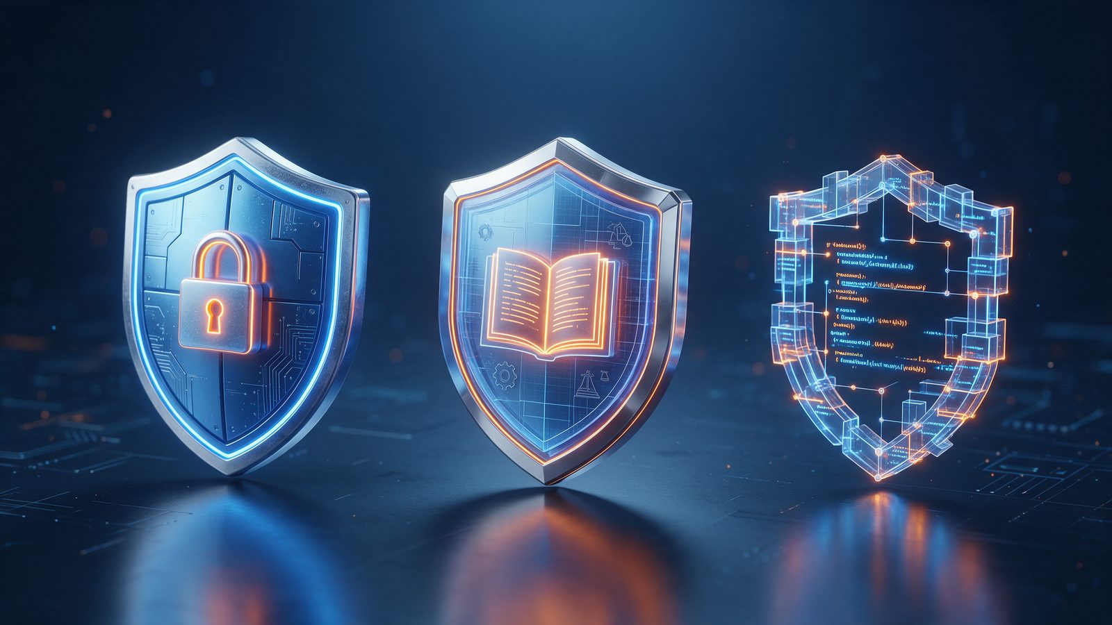 שלושה מגנים שמייצגים את גישות הבטיחות של OpenAI, אנת'רופיק ומטא, אבטחת סוכני AI